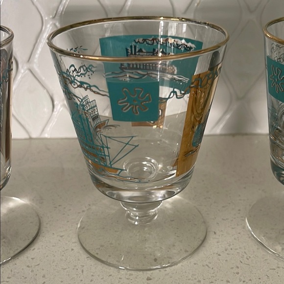 Libbey Vintage Gold and Teal “Southern Comfort” Drinkware Set - Picture 3 of 6